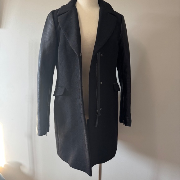 Mackage  Canada Black Trench Coat leather with wool SZ - Picture 3 of 16